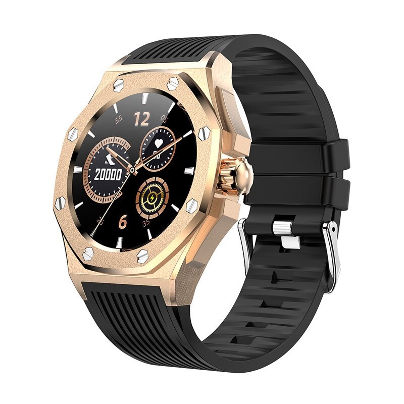F9 Clever Uhr Männer Unterstützung Bluetooth Anruf 1,3 IPS Zoll Bildschirm Smartwatch Männer für Android IOS: Schwarz Gold