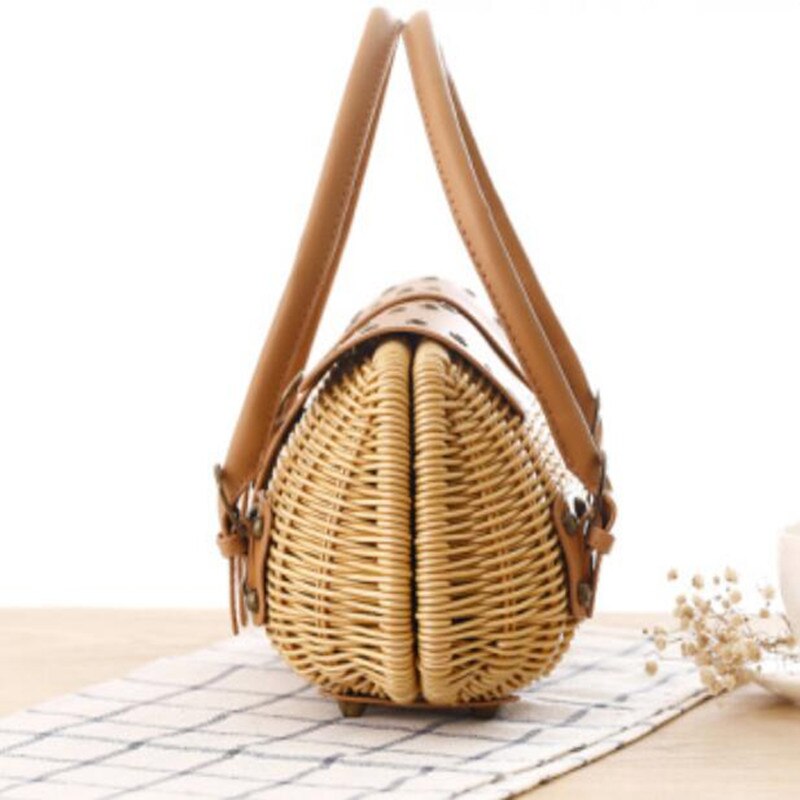 Ins handbags women bamboo top handle bags female causal totes small hollow summer beach bags for ladies and girls wood