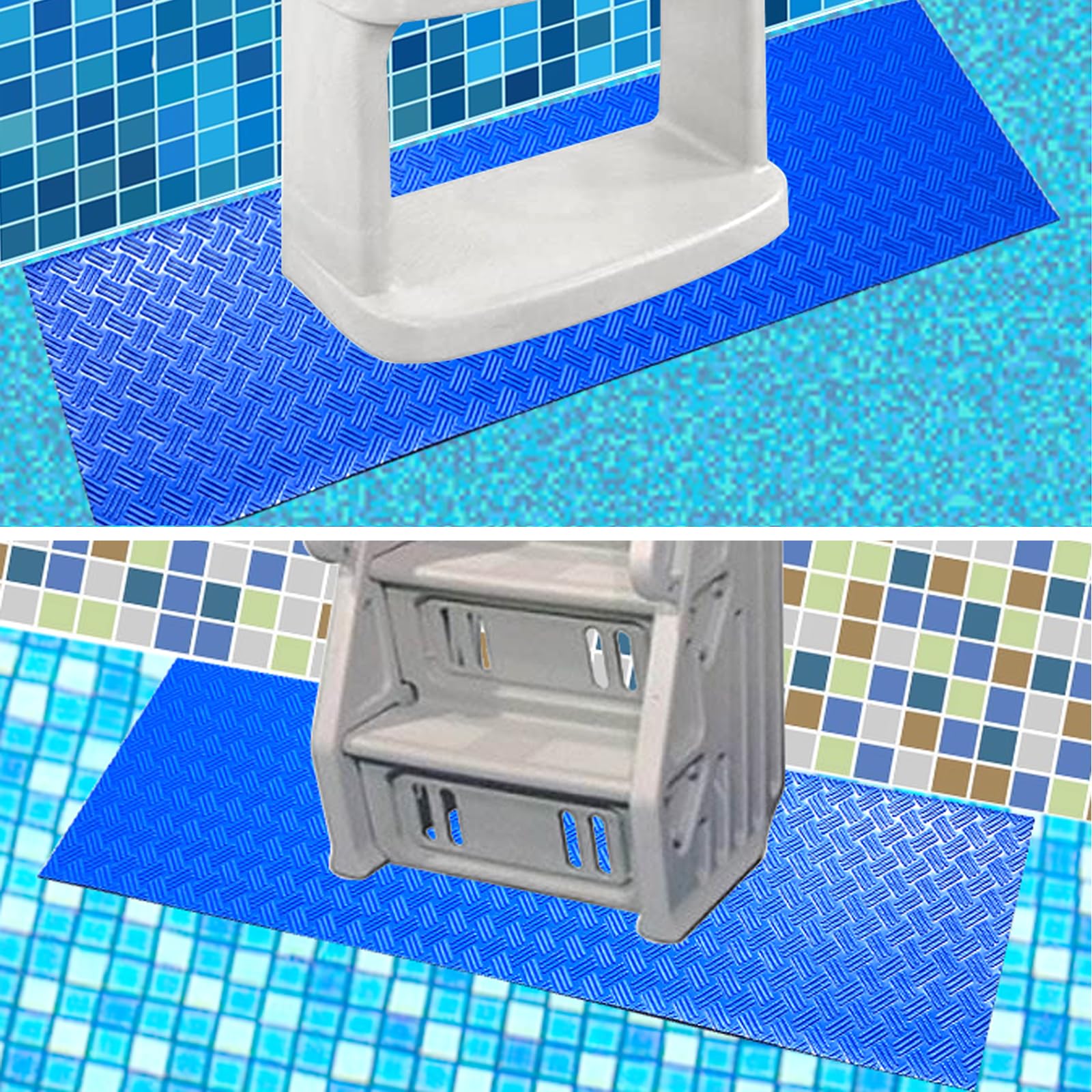 Zwembadtrapmat met antisliptextuur - Blauw beschermend zwembadladderkussen, zwembadveiligheidsaccessoires voor bovengrondse trappen