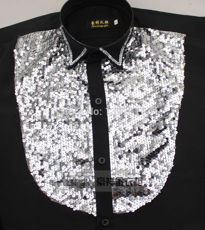 hommes paillettes noir/doré chemise de smoking chemise de smoking