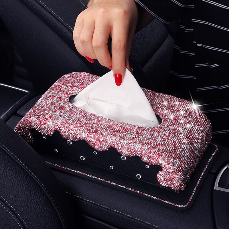 Luxe Auto Tissue Houder Met Diamant Kristal Tissue Case Papier Doos Thuis Kantoor Voor Vrouwen Strass Auto Interieur Accessoires