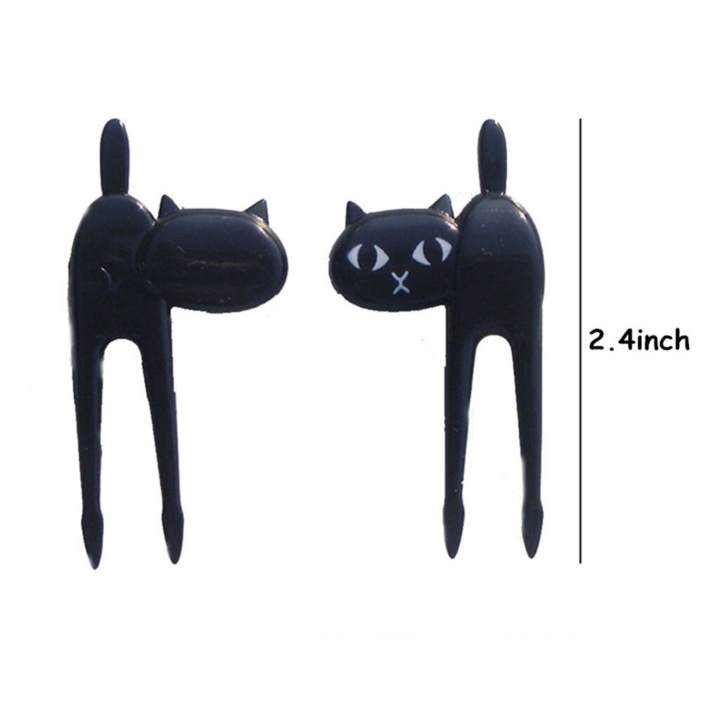 6 Pcs Mini Dier Vork Fruit Picks Leuke Cartoon Kat Kinderen Vork Bento Lunchbox Decor Accessoires Zwarte Kleur