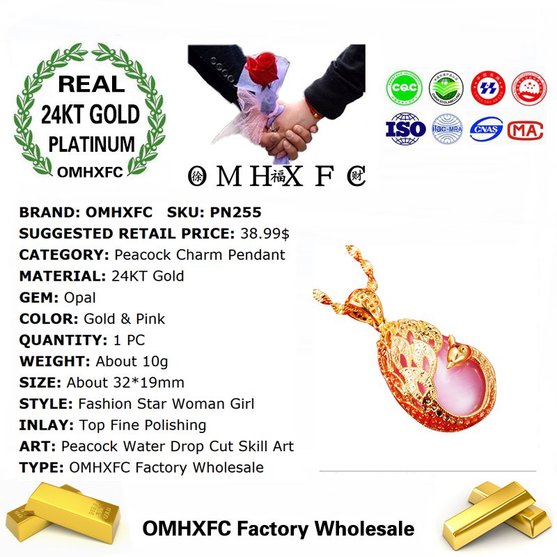 OMHXFC Europese Mode Vrouw Party Verjaardag Huwelijkscadeau Pauw Water Opal 24KT Real Gold Charm Hanger PN255