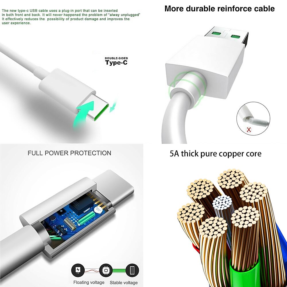 Câble de chargeur USB Type C Original pour OPPO Reno K5 K3 Find X A11 r13 VOOC Flash, Type C