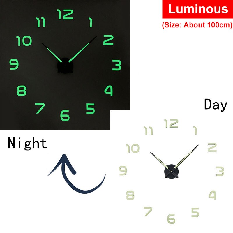 Świecąca naklejka na ścianę zegar 100cm duże wiszące zegary DIY cyfrowe ciche świecące zegary ścienne dla domu Sztuka salon nowoczesne dekoracje: Default Title