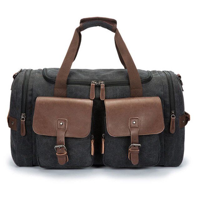 35l unisex canvas outdoor sporttas voor heren, multifunctionele weekendtas, schoudertas, reistas, fitnesstas, crossbodytas: Zwart