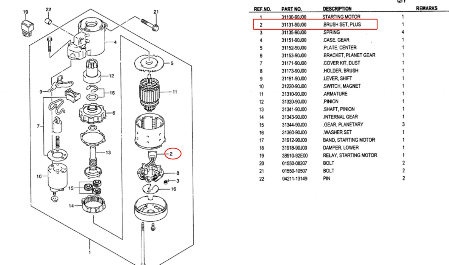 Kit de cepillo de carbono 31131-90J00, con soporte 31173-93J00 para Motor fueraborda Suzuki 4T 90HP 115HP S114-837