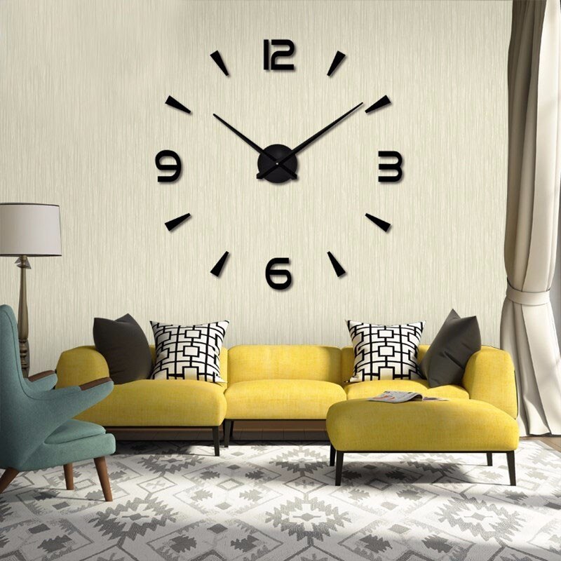 Simple and stylish wall clock living room acrylic mirror clock European Diy 3d sticker large decorative quartz watch