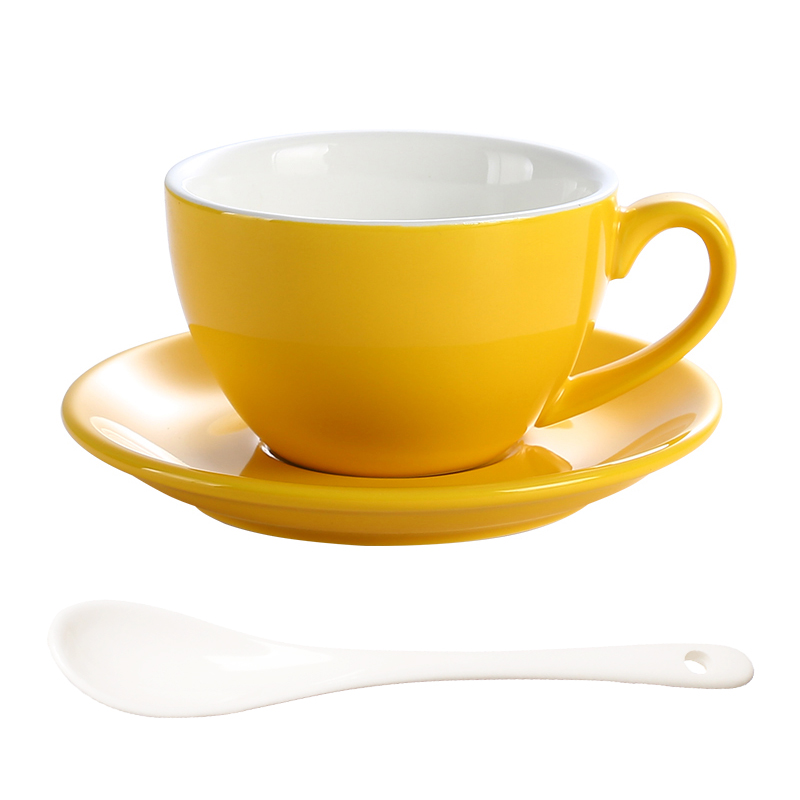 Simple Colorful Ceramic Office Home Coffee Cup And Saucer Set With Spoon Hotel Cafe Western Tea Restaurant Coffee Mugs: yellow