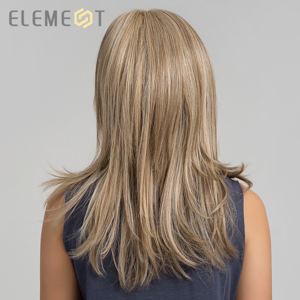 Element Synthetische Lange Rechte Haar Licht Bruin Mix Blonde Pruiken Met Pony Kant Voor Wit/Zwart Vrouwen Daily Wear