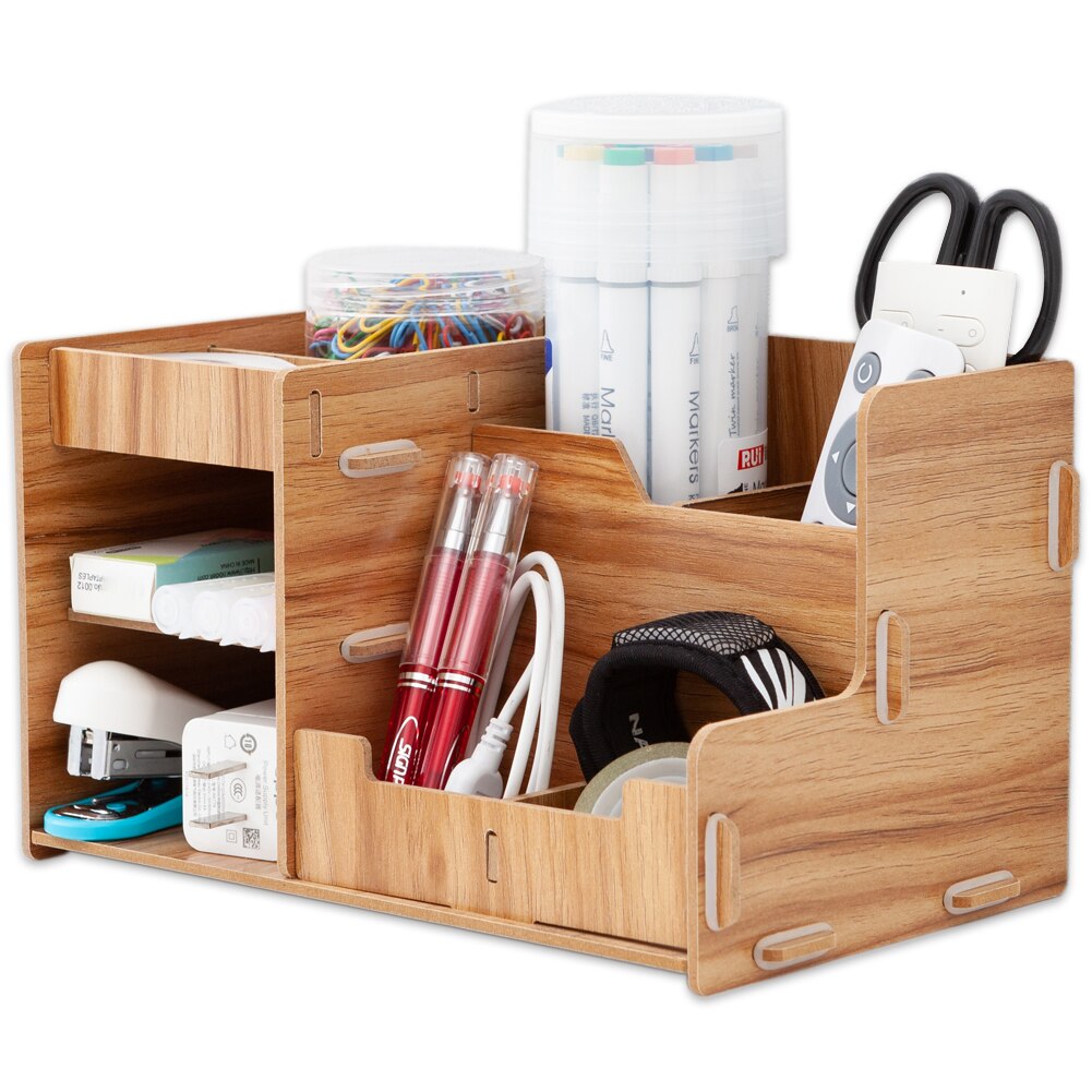 Desktop remote control organization storage box rack desk pen holder storage rack cosmetics sundries box: B-brown