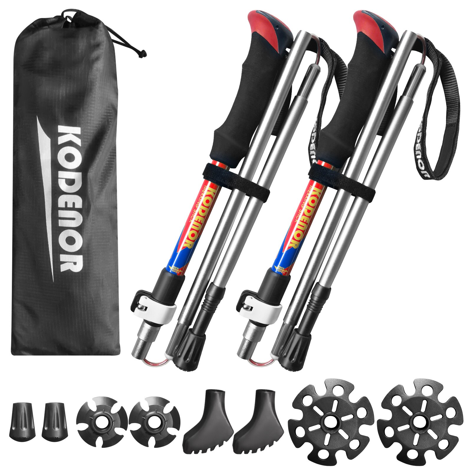 KODENOR 2 PCS Walking Stick Collapsible Trekking Pole Set Men Women 5 Sections Walking Pole Climbing Hiking Accessories: Red L size