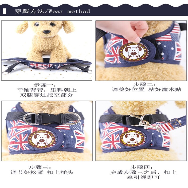 Pug Harness Leash Chest Strap Lead Denim Vest Pet Chest Strap Pet Supplies Dog Harness Chihuahua Dog Cheap Leash Set