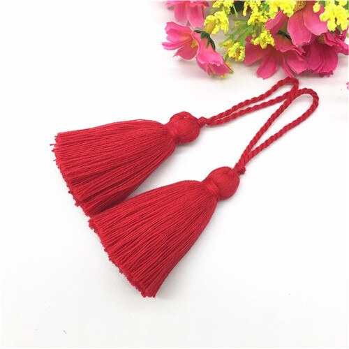 5 stk mini korte hengetau dusker smykker hjem tekstil gardin klær anheng håndverk dusker diy klær dekorasjon materiale: Rød