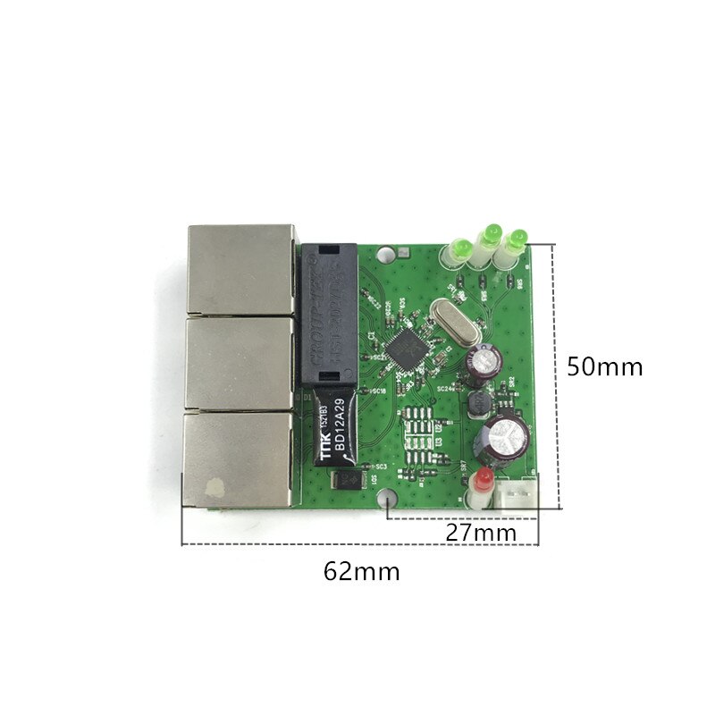 OEM factory direct mini fast 10/100mbps 3-port Ethernet network lan hub switch board two-layer pcb 3 rj45 5V 12V head port