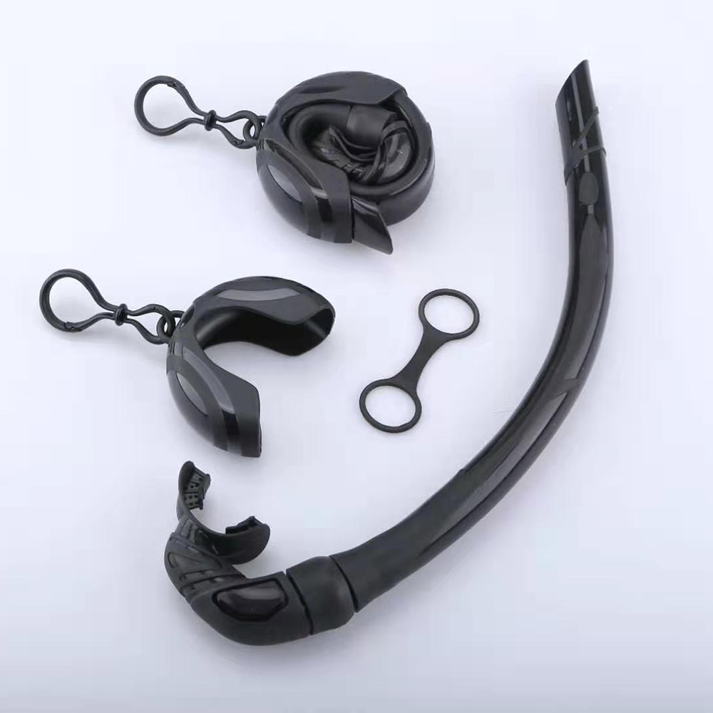 Silikone foldbar snorkel med opbevaringstaske kvinder mænd roll up snorkel vådt ånderør til udendørs vandsport svømme snorkel: Sort