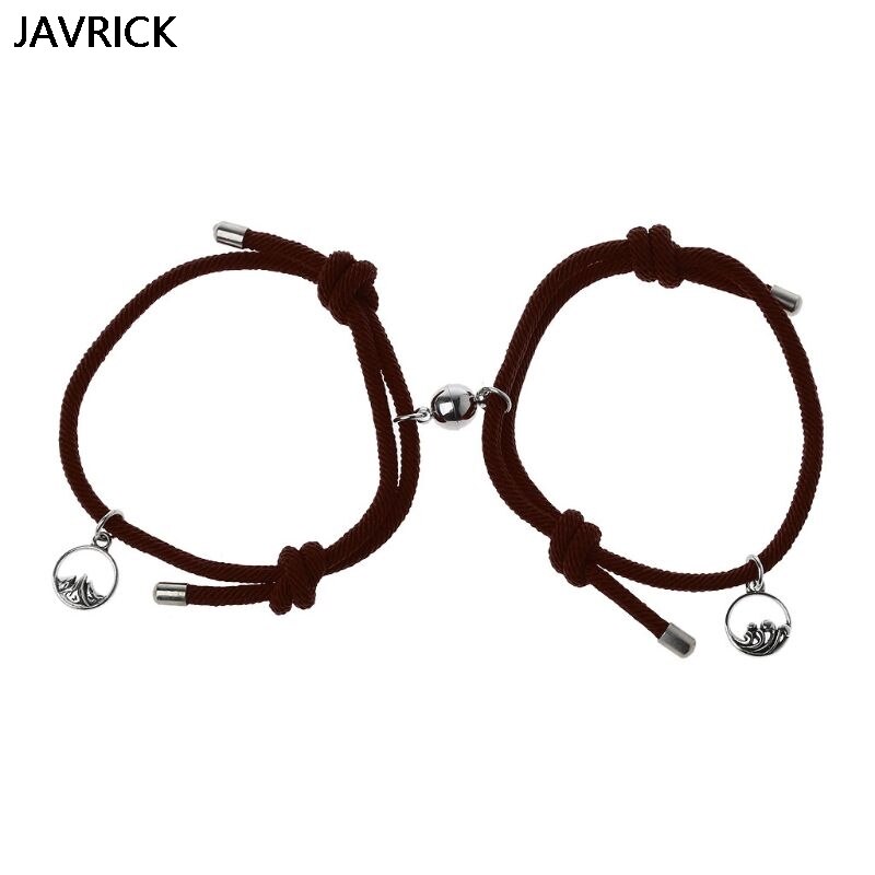 2 uds amantes minimalistas que emparejan la pulsera de la Amistad cuerda trenzada pareja distancia magnética pulsera Kit amante joyería: Coffee