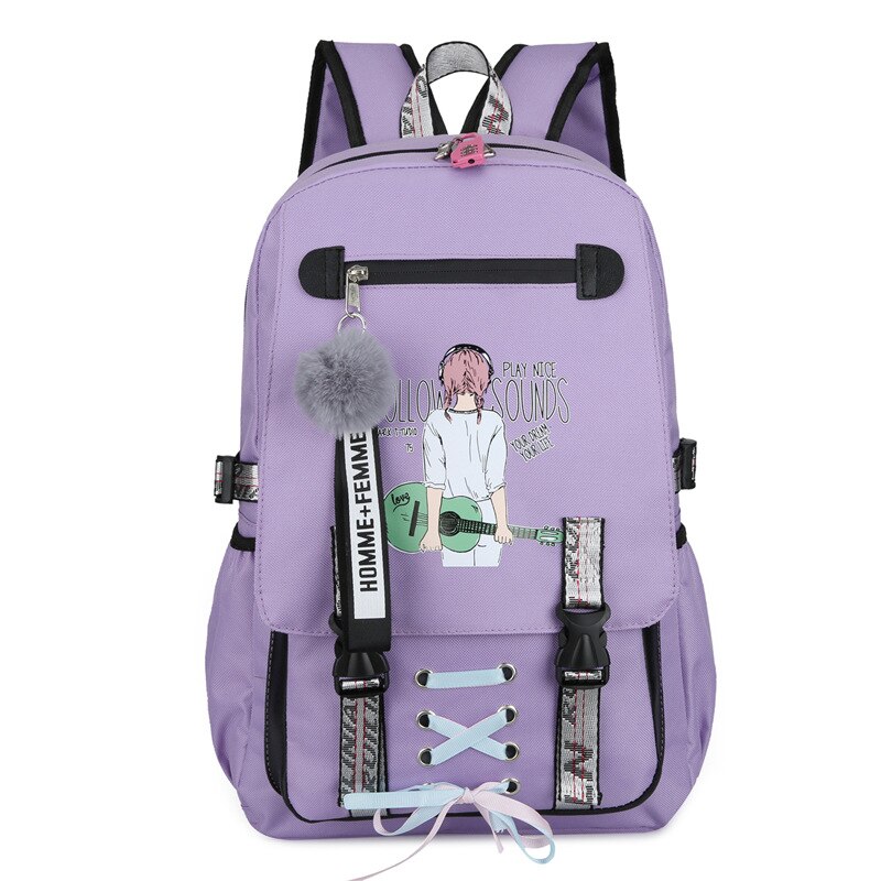 Vrouw Usb Opladen Rugzak Anti-Diefstal Schooltassen Tiener Schooltas Voor Meisjes Mochila Escolar Kinderen Boekentas: purple 2