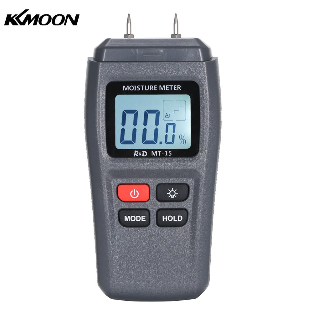 MT-15 Digital Wood Moisture Meter Handheld LCD Lumber Damp Detector Portable Timber Humidity Content Tester with 2 Pin Probe