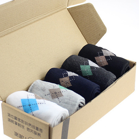 Gode mærke sokker 5 farve rombe tryk efterår vinter casual sok til mænd