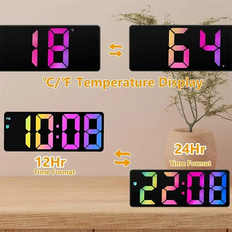 Acryl // Spiegel digitaler Wecker Sprach steuerung bunte Schrift Nacht modus Tisch uhr Schlummer 12/24h elektronische LED-Uhren