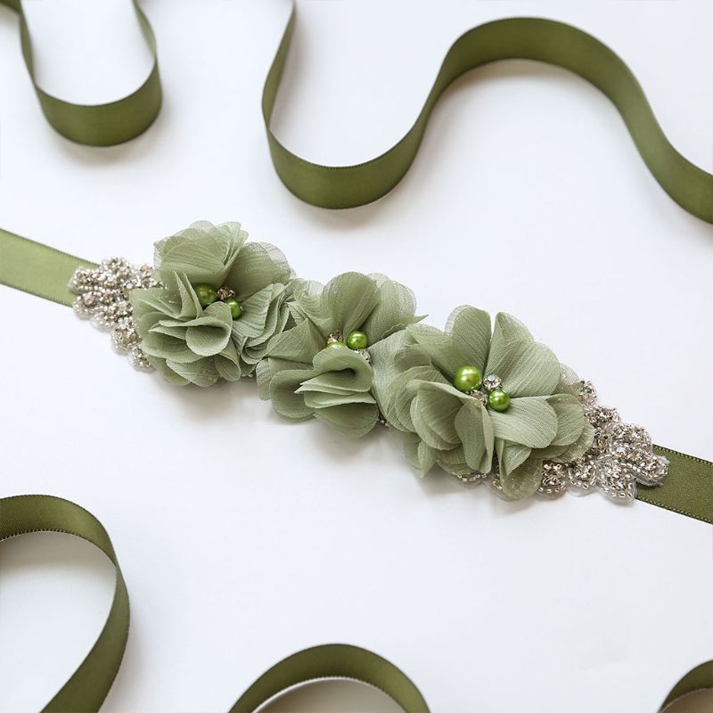 fajín de Tres flores para mujer, pretina de cuentas de estrás, fajín nupcial, fajín para boda, vestido ceñido en la cintura, cinturón, 12 colores