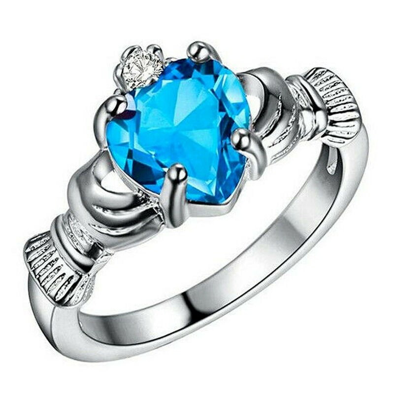 Anillo Claddagh de compromiso de boda con corona de circón de Color plateado para mujer talla 6-10: 7 / Blanco