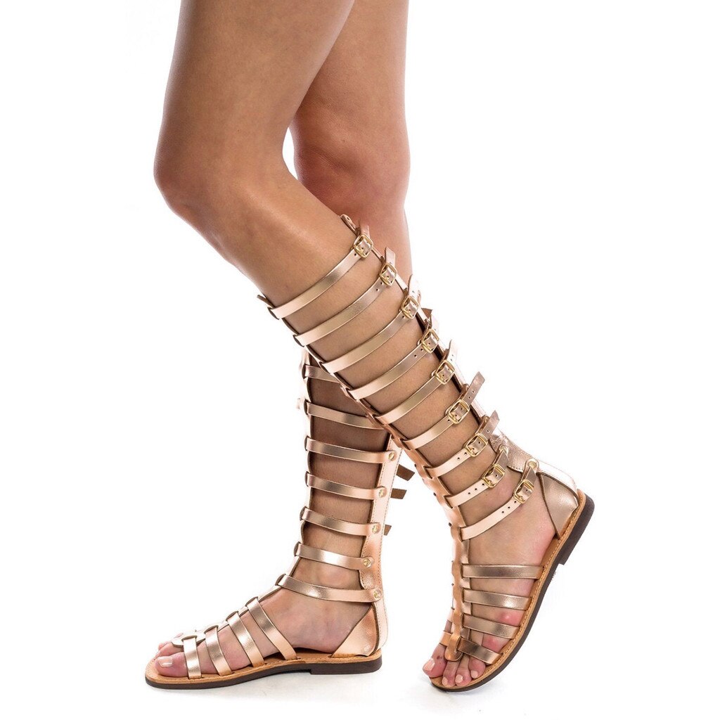 40 # Zomer Sandalen Romeinse Stijl Vrouwen Flats Knie Hoge Laarzen Retro Schoenen Sandalen Dames Casual Sandalias Vrouwen Sandalen сандалии: GD / 35