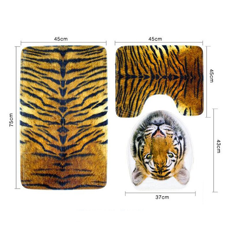 3 pcs Set Tiger Skin Leopard Print Bathroom Mat Set Toilet Cover Flannel Soft Seat Lid Cover Pedestal Rug Carpet