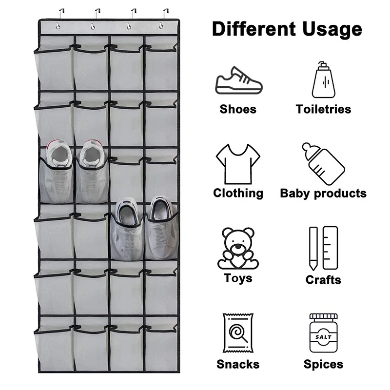 12/24 Pocket Schoenen Organizer Rack Hangende Tas Wandgemonteerde Schoenhouder Hangend boven de deur achter Closet Organizer Opbergtas: Licht Geel