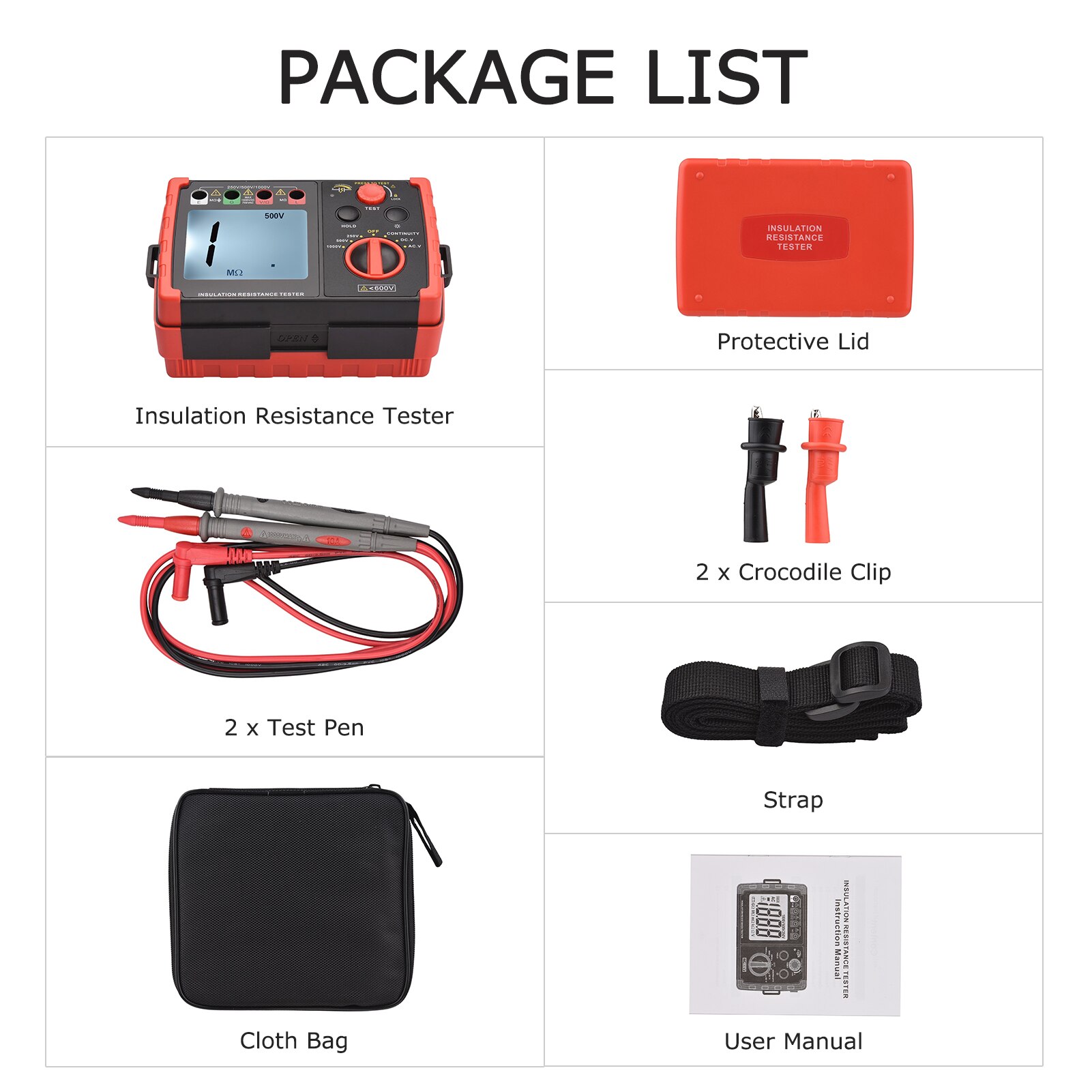 Digital Insulation Resistance Tester DC 250V/500V/1000V AC 750V Multifunction Insulation Resistance Meter Kit with LCD Backlight