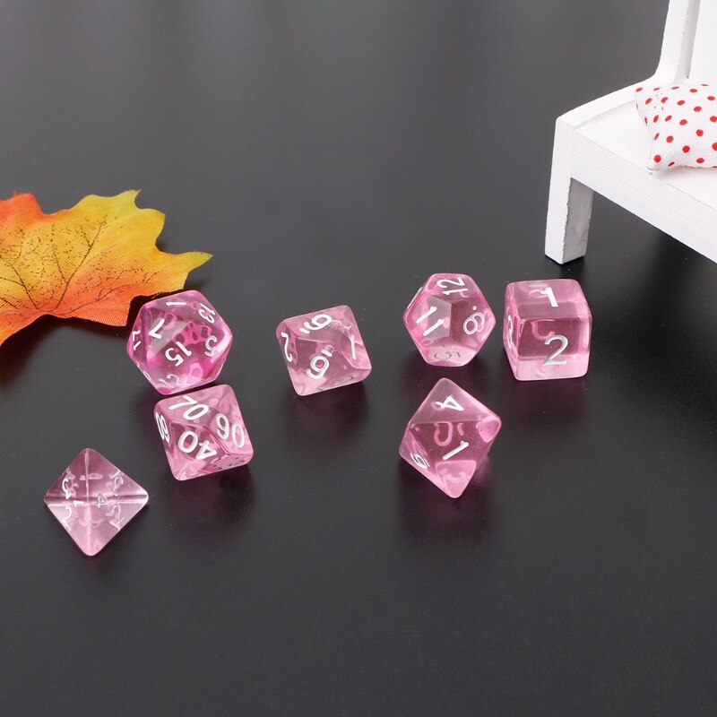 Jeu de dés polyédriques transparents, pour Dragon Pathfinder D20 D12 2xD10 D8 D6 D4, 7 pièces