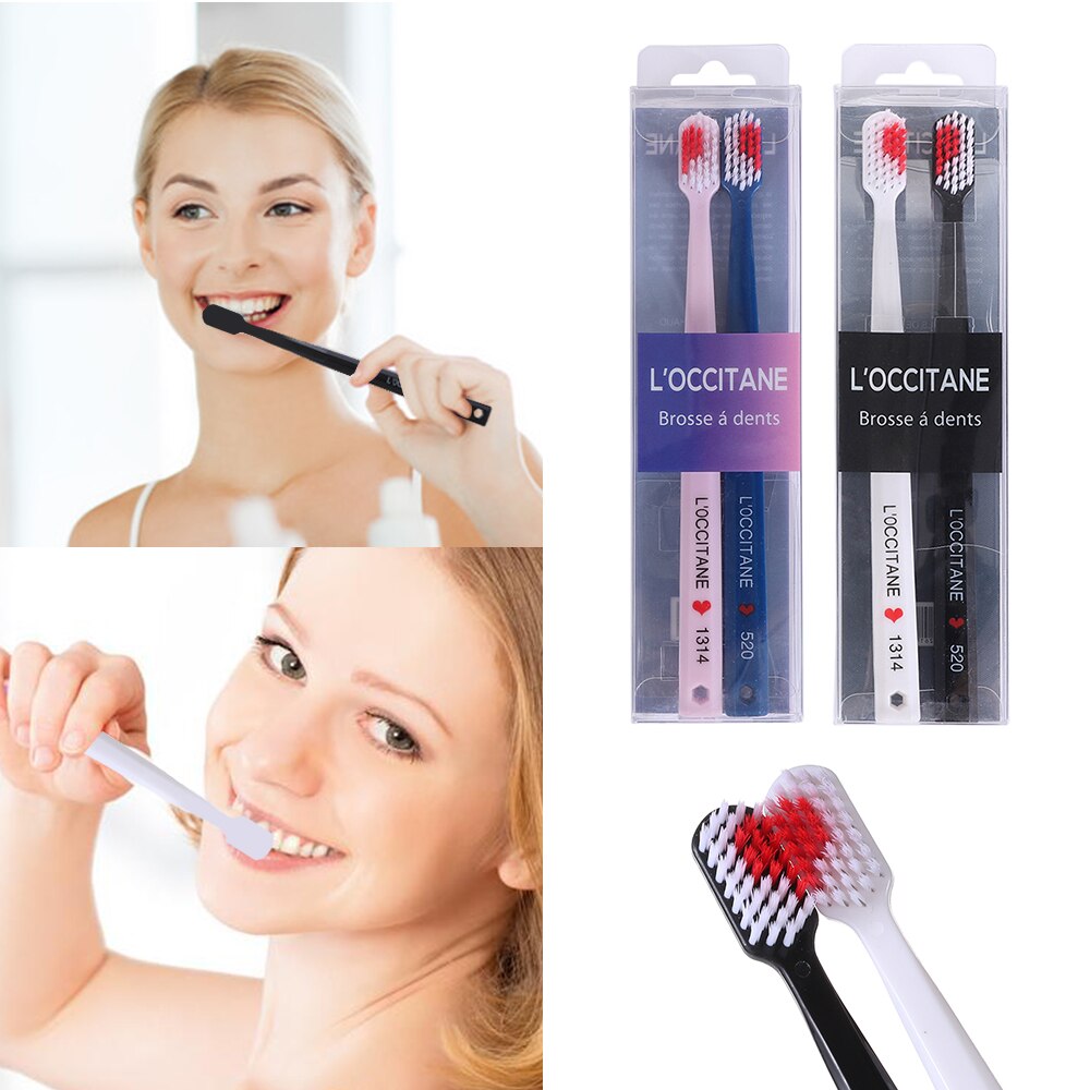 Brosse à dents à poils souples en forme de cœur, noire et blanche, pour Couple, famille, Nano, , pour adultes et enfants, 2 pièces/paquet
