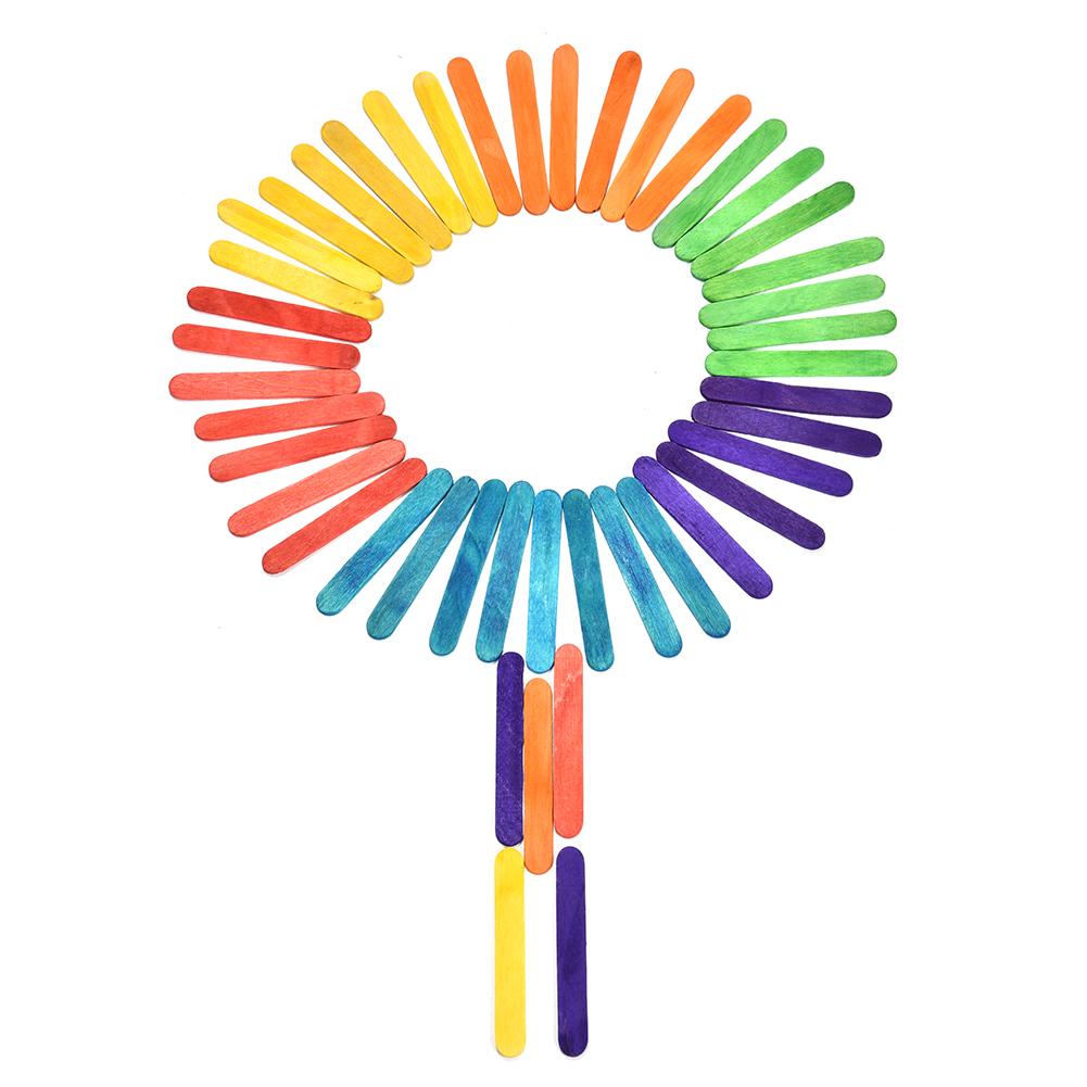 50PCs Colorful Wooden Ice Cream Stick DIY Popsicle Sticks Ice Stick Hand Crafts Art Ice Cream Lolly Cake Tools