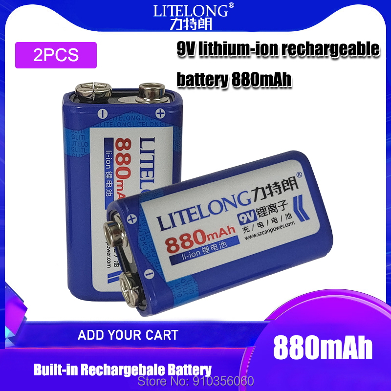 9v 880mAh LITELONG SUPER BIG li-ion lithium Rechargeable 9 Volt Battery Manufacturer's warranty: Gold