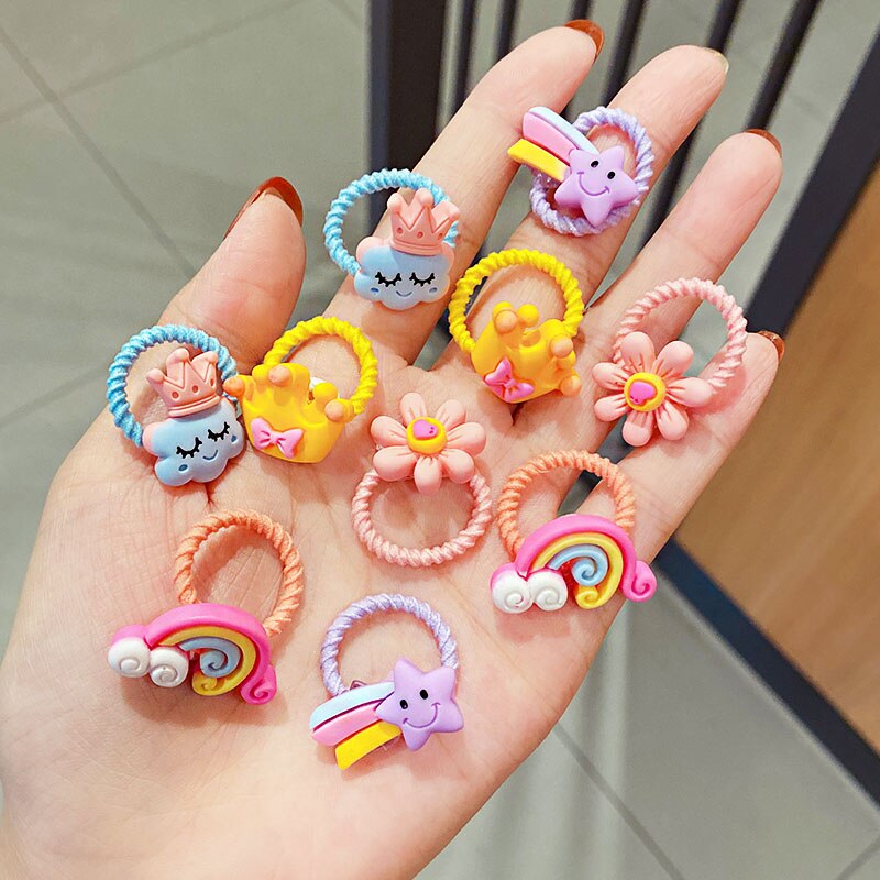 Bandas Elásticas pequeñas para el cabello para niñas, accesorios para el cabello de , lazo para el cabello con flores de dibujos animados, 10 unids/set