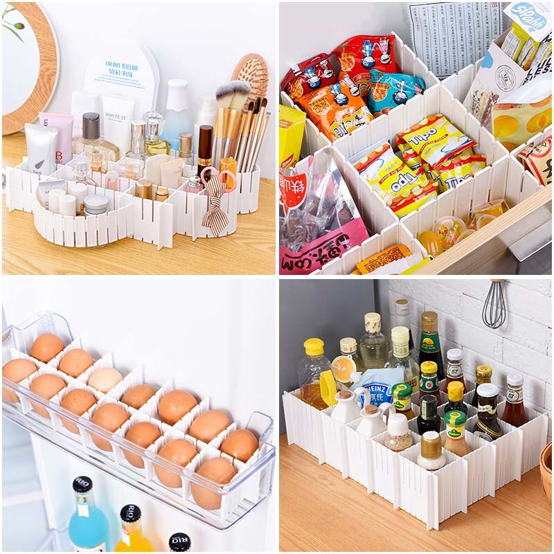 4 Uds. Ajustables de separadores de cajones de plástico, divisor de cajones extensible de rejilla DIY para lazos, calcetines, sujetador, cajones de cocina, organizadores de escritorio