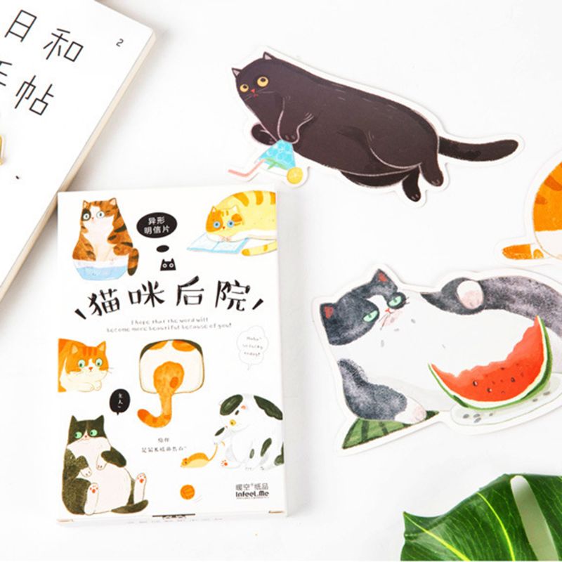 Postcard Hand-Painted Cat Shape Cat Backyard Cute Hand-Painted Graffiti Style Small Fresh Cute Animal Shaped Card