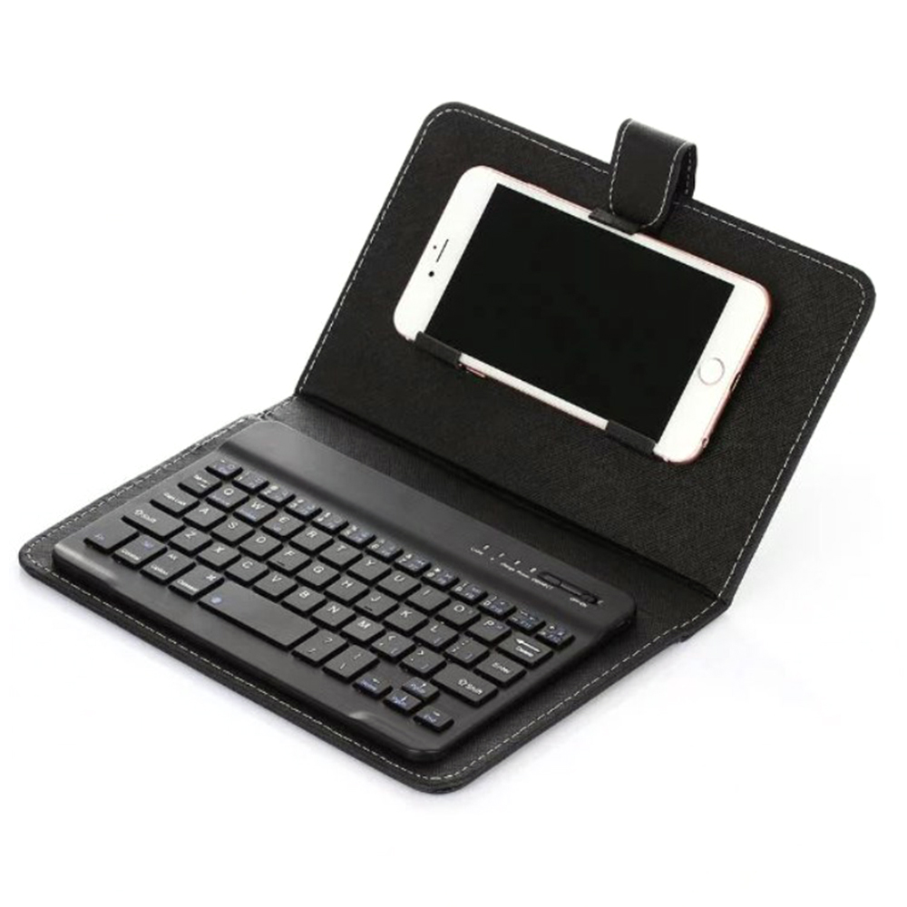 Étui clavier et souris bluetooth pour téléphone portable 4.5-6.8 pouces, en cuir pu, sans fil, pour iphone et android: Noir