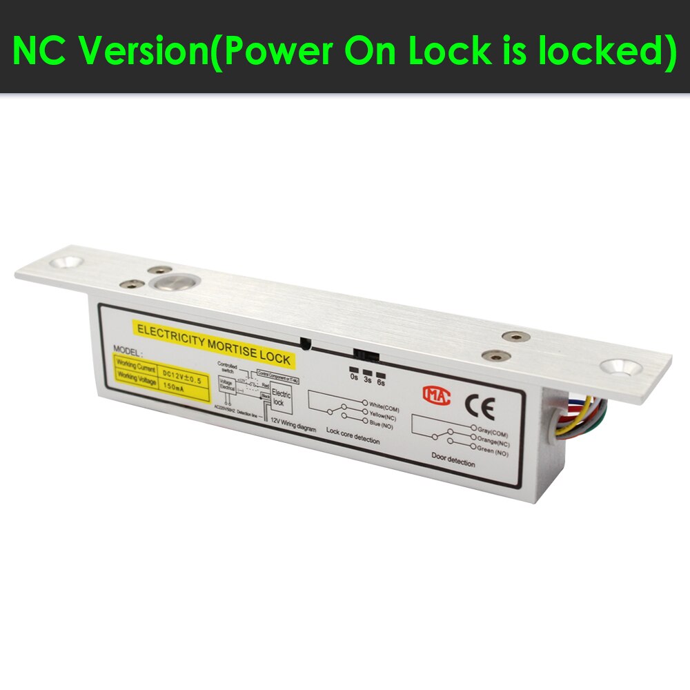 NC/NO Output DC12V Electric Lock Magnetic with Timer Mortise Door Lock Fail Safe fail Secure Bolt Mortise Door Lock 8 wires: NC Version
