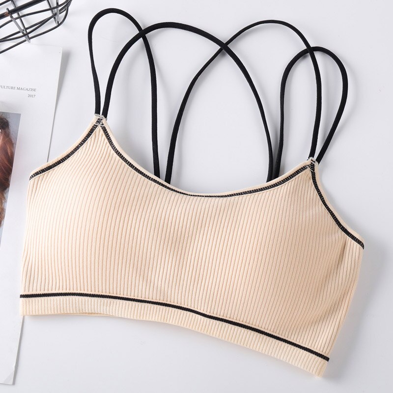 Yoga bh kvinder sport top bomuld sports bh bryst bh åndbart undertøj til kvinde bh gym vest top sportstøj: Beige
