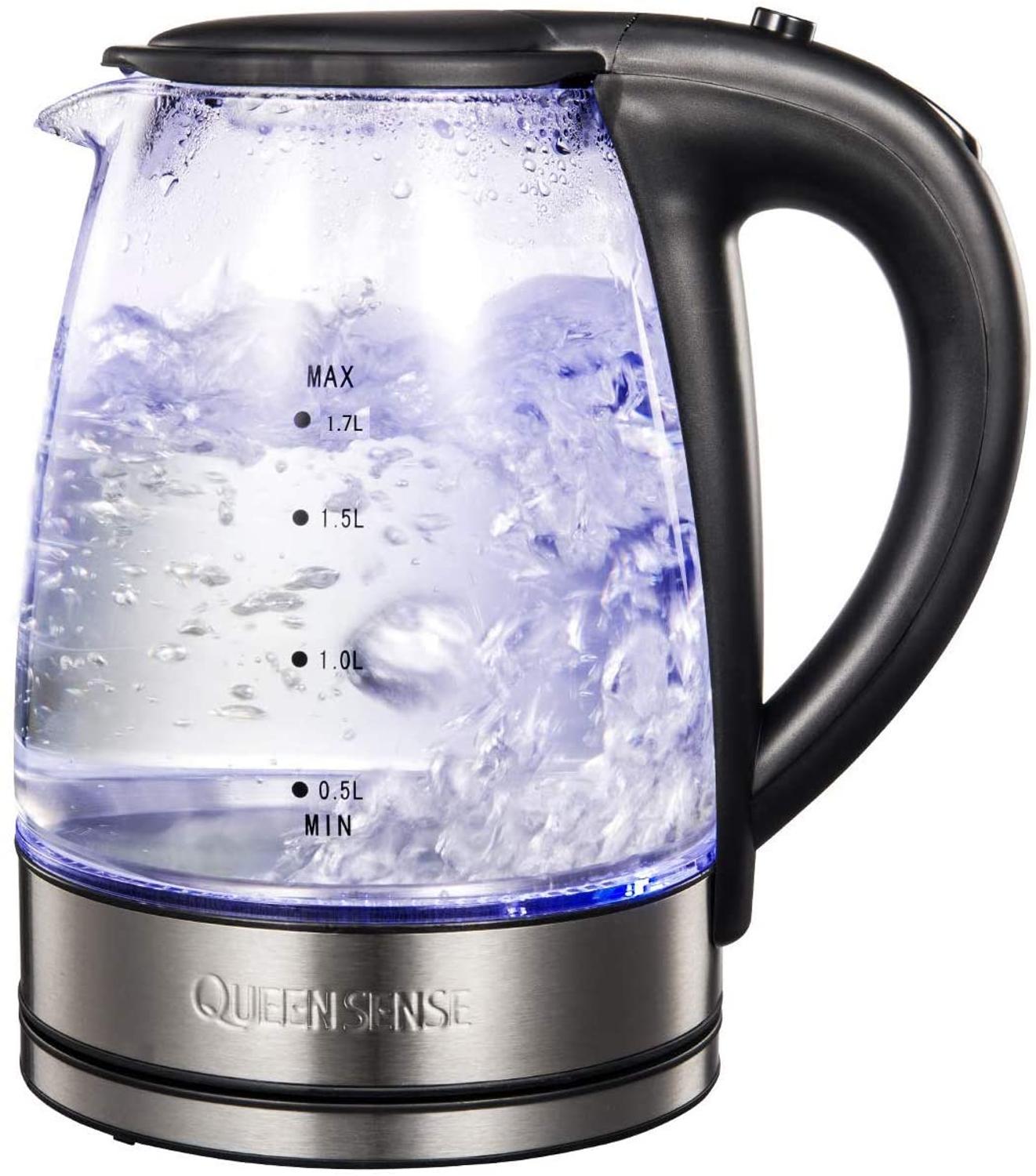 Queensense Kettle Glass Electric Kettle, 1.7 L Tea Maker with Blue LED Lighting, 2200 W Fast Heating Kettle with Auto Shut-off: Default Title