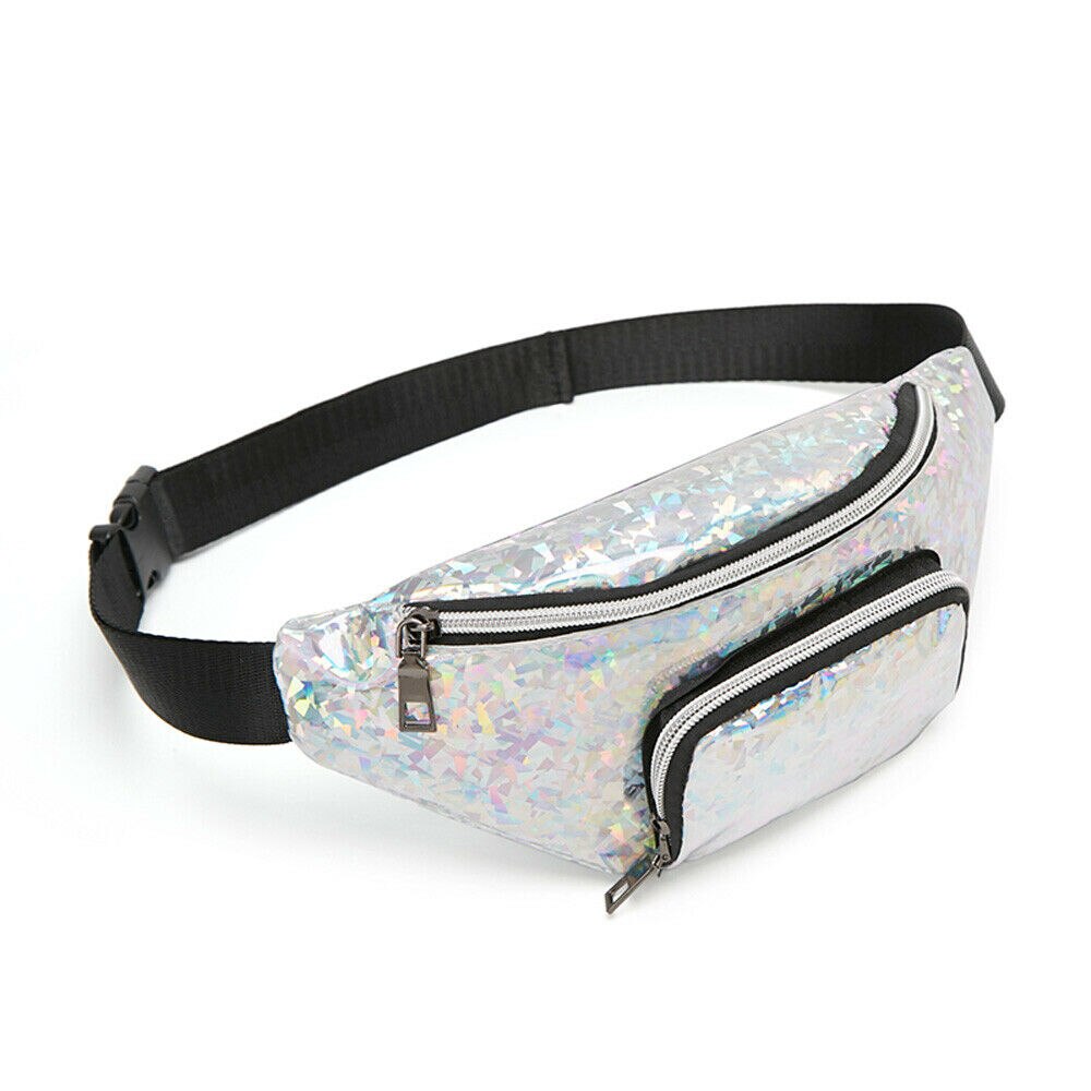 Women Girls Waist Fanny Pack Belt Bag Pouch Hip Bum Bag Travel Sport Small Purse PVC Black Pink Silver Yellow Purple