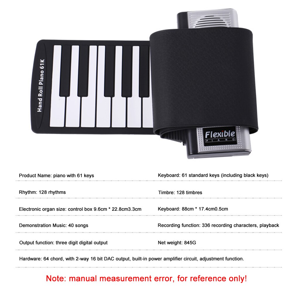 61 Keys Hand Roll Up Piano Portable Folding Electronic Organ Keyboard Instruments Silicone Soft Keyboard for Children Beginners