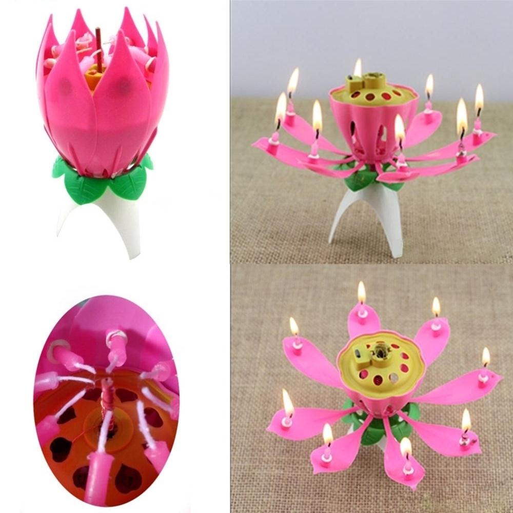 Musical Lotus Flower Happy Birthday Party Candle Lights Cake Decoration