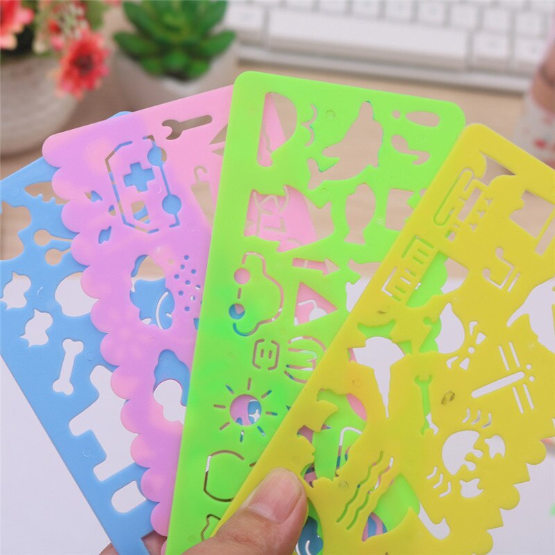 Plantilla de dibujo de símbolos de arte bonito 4 Uds regla de escritorio Plantilla de dibujo de niños juguetes de plantilla para Niños Estudiantes