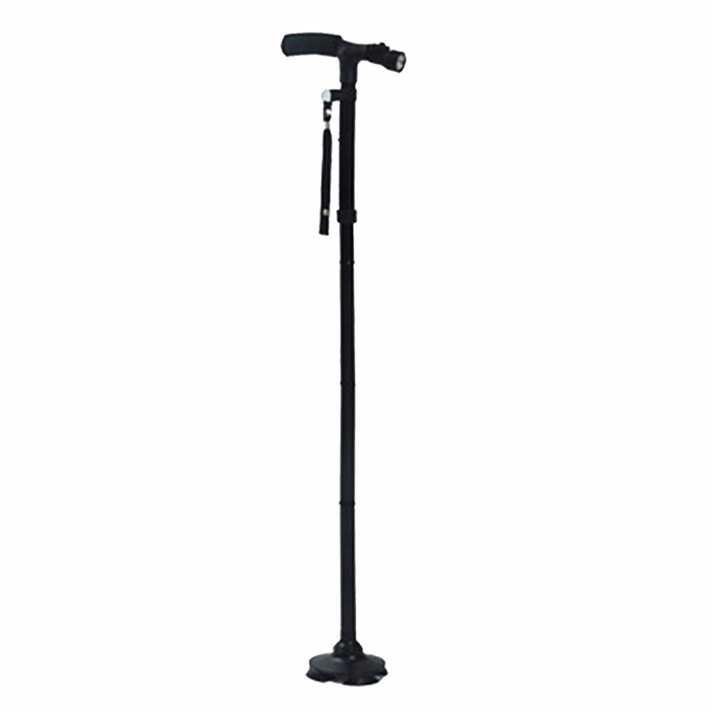 Magic Cane Folding LED Light Safety Walking Stick 4 Head Pivoting Trusty Base For Old Man T Handlebar Trekking Poles Cane Black