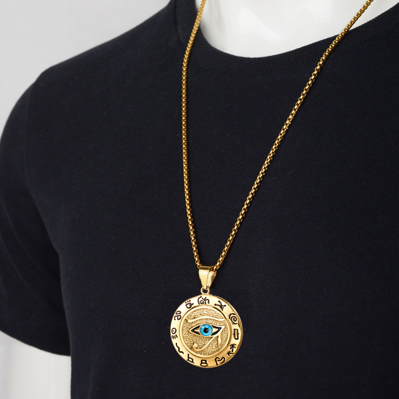 Oude Egypte Het Oog Van Horus Hanger Kettingen Voor Vrouwen En Mannen Gouden Kleur Rvs Ronde Sieraden