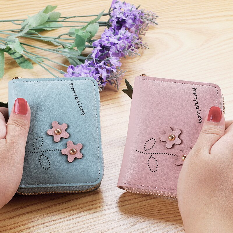 Short Wallet Women's Zipper Coin Bag Cute Flower Korean-style Style Mini Hipster Purse