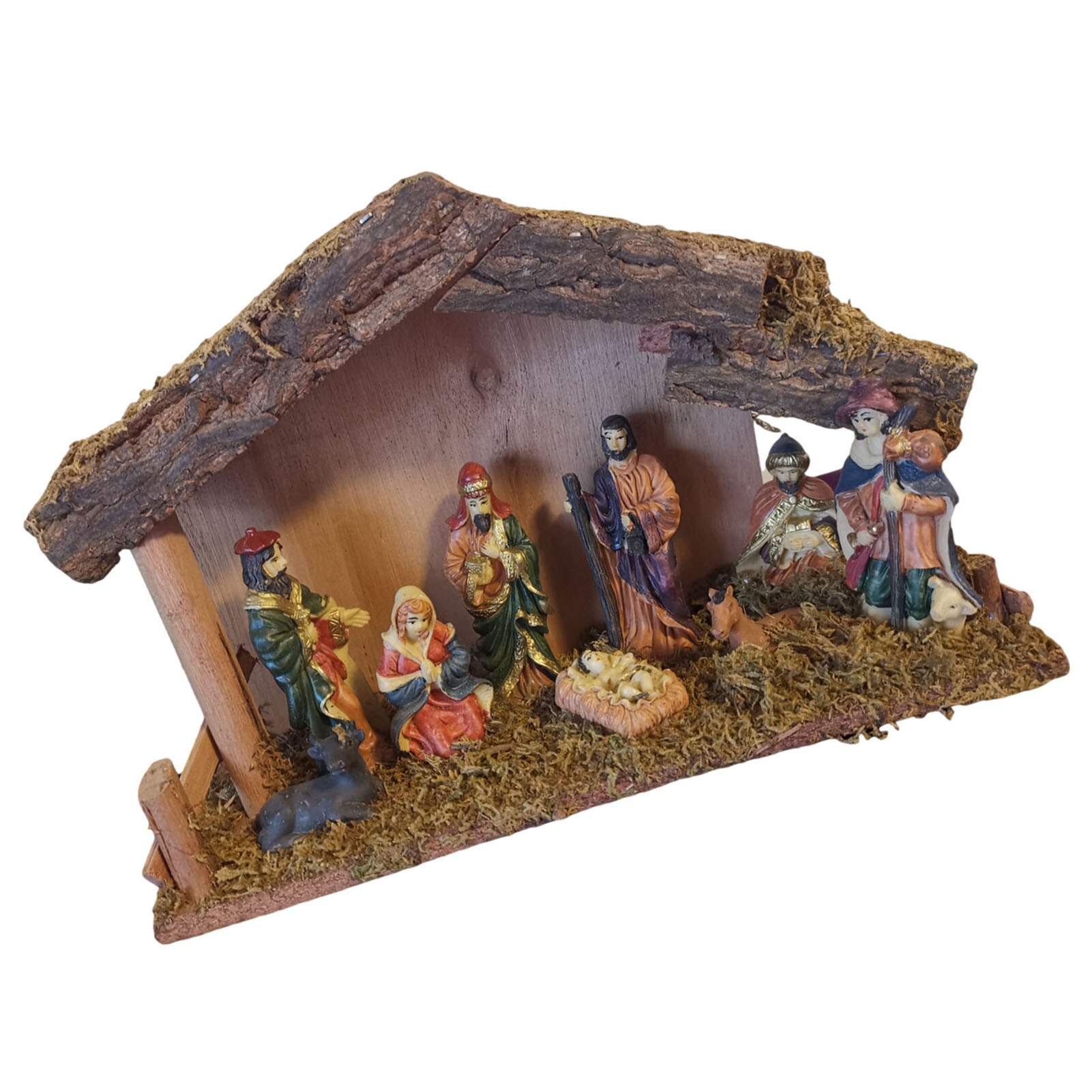 Nativity Scene Set Christmas Crib Figurines Baby Jesus Manger Miniatures Ornament Church Catholic Home Decor: a
